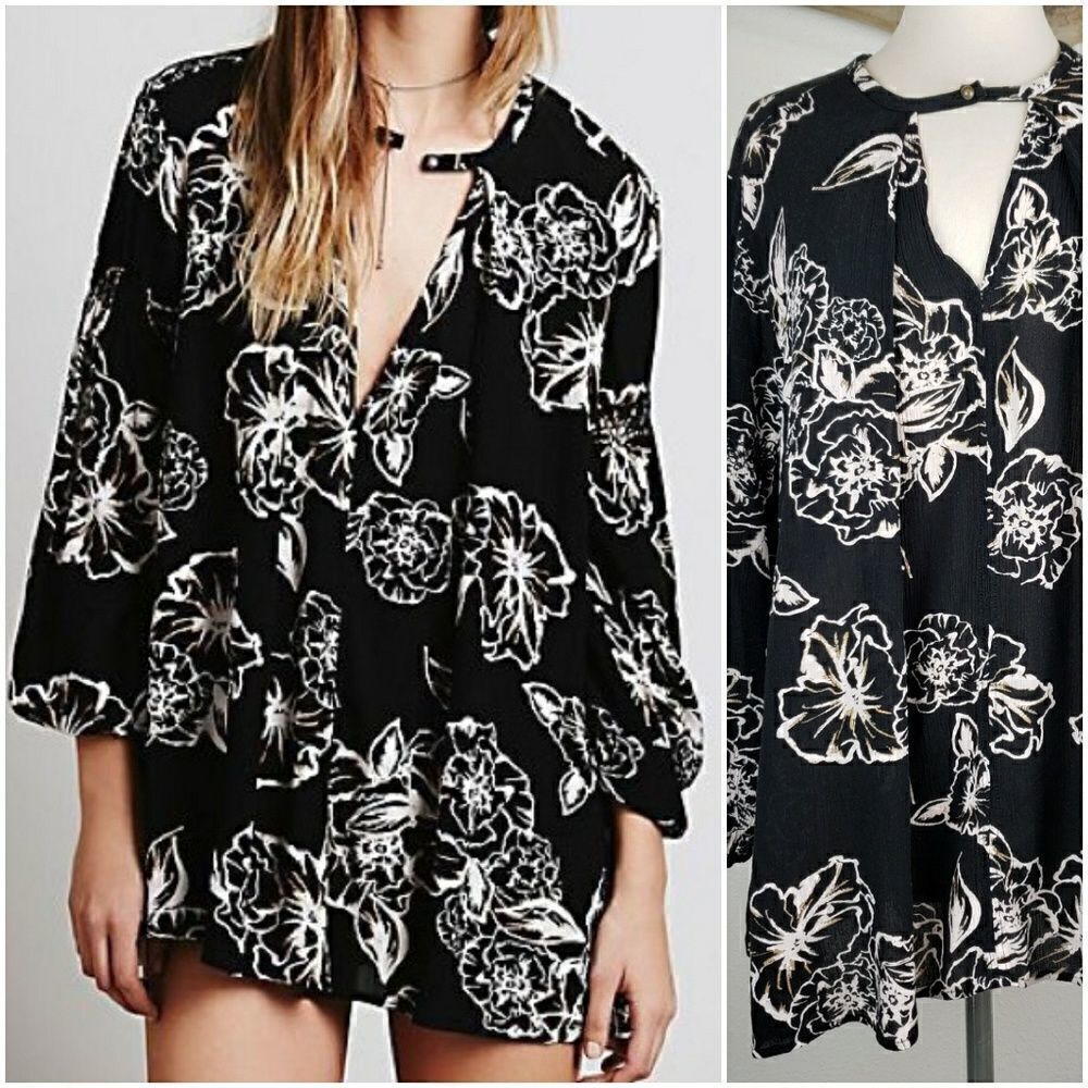 Free people floral foil print tunic mini dress